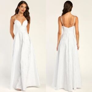 Lulus Elegant Energy White Floral Jacquard Maxi Dress L Wedding Party Bridal
